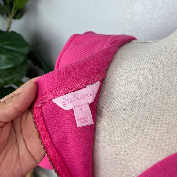 LILLY PULITZER Hot Pink Fuscia Bubble Gum Mid Sleeve casual Pocket Dress - Picture 6 of 8